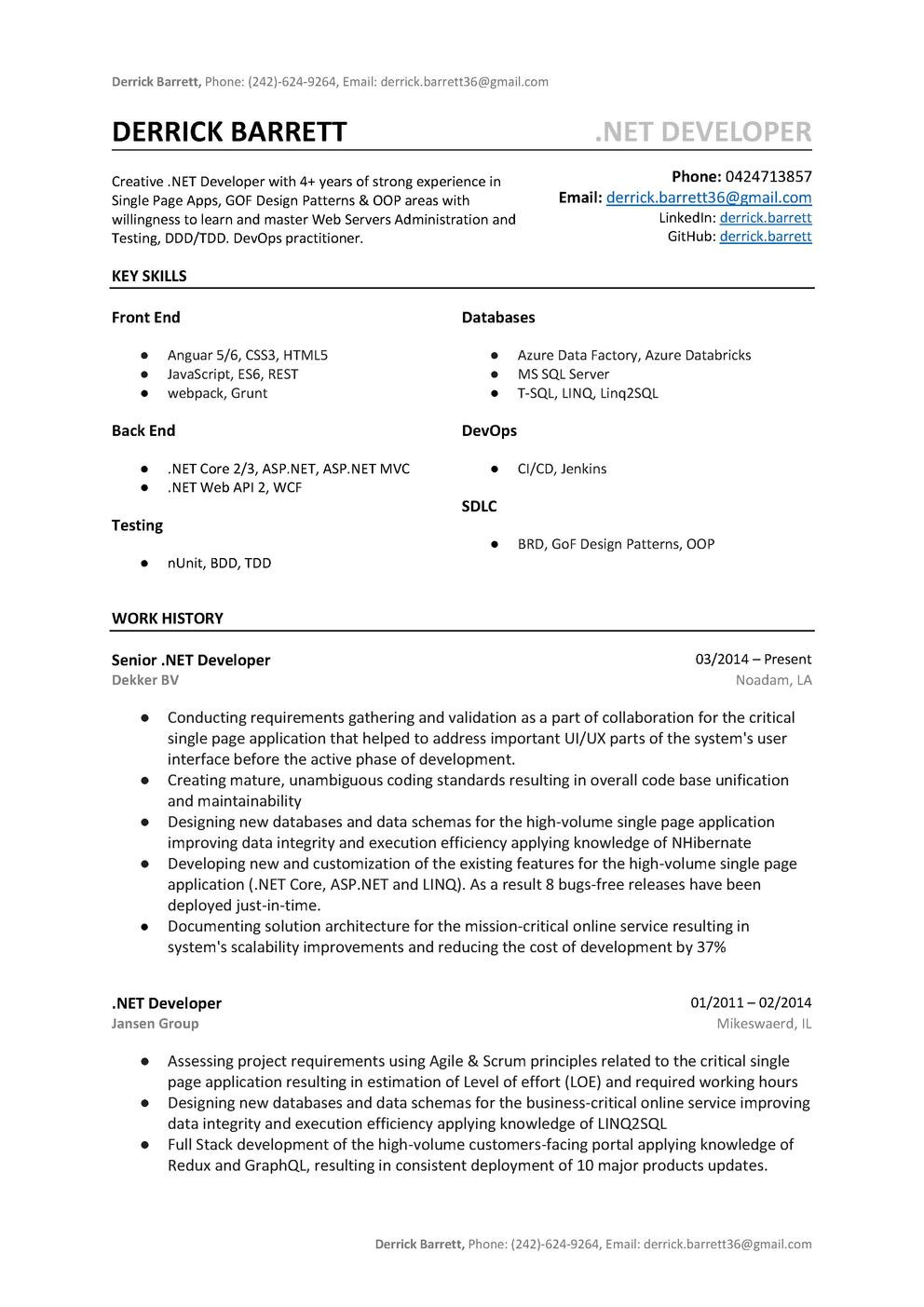 Net Mvc Experience with Sql Resume Samples 101-developer-resume-cv-templates/net-developer-resume-sample.md …