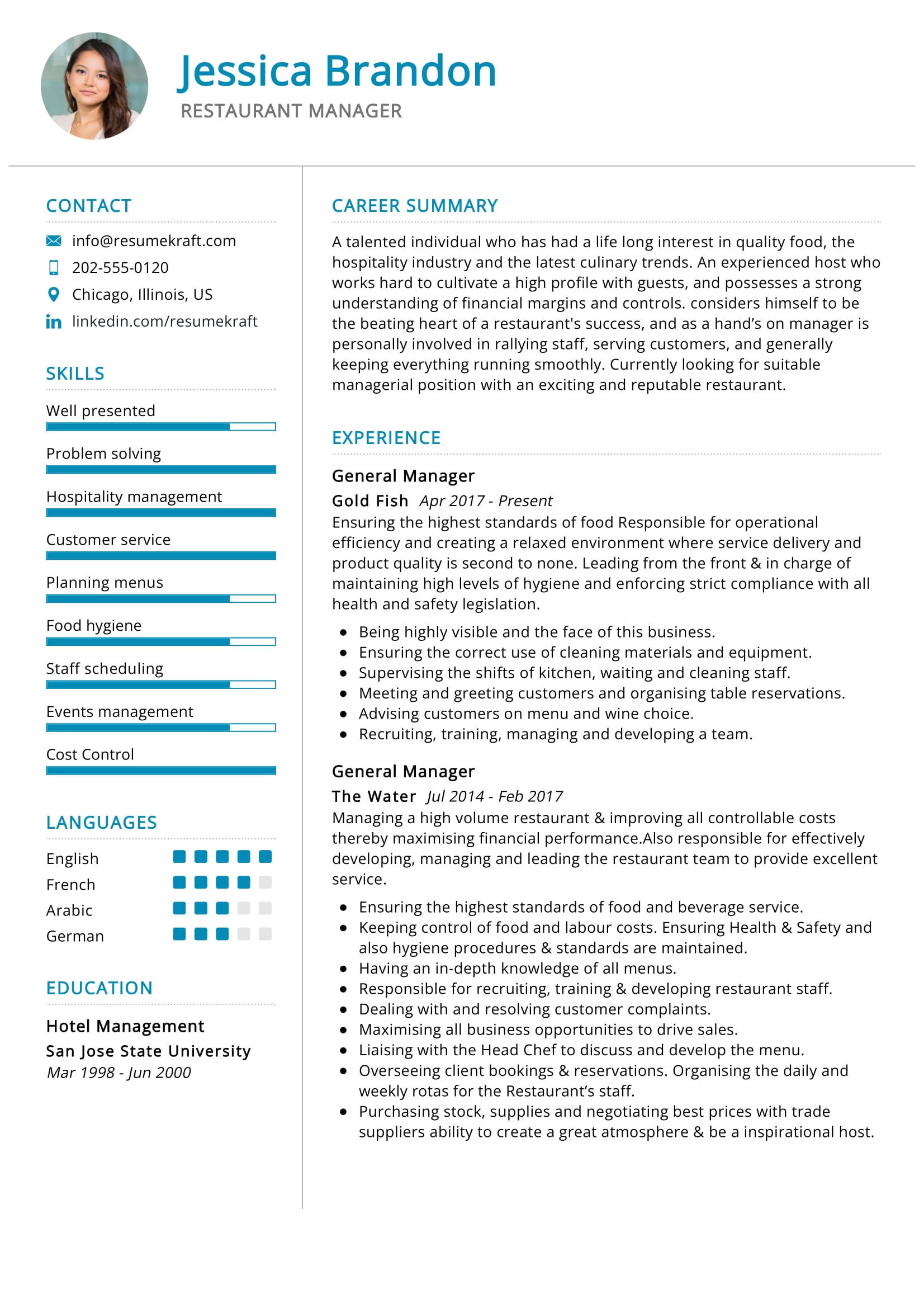 Product Material Cost Controller Resume Samples Restaurant Manager Resume Example 2022 Writing Tips – Resumekraft