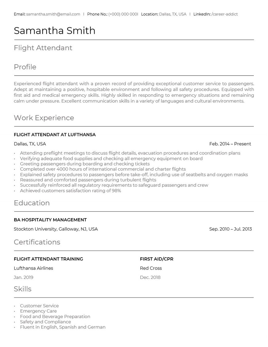 Resume for Flight attendant with No Experience Sample the Best Flight attendant RÃ©sumÃ© Examples and Templates