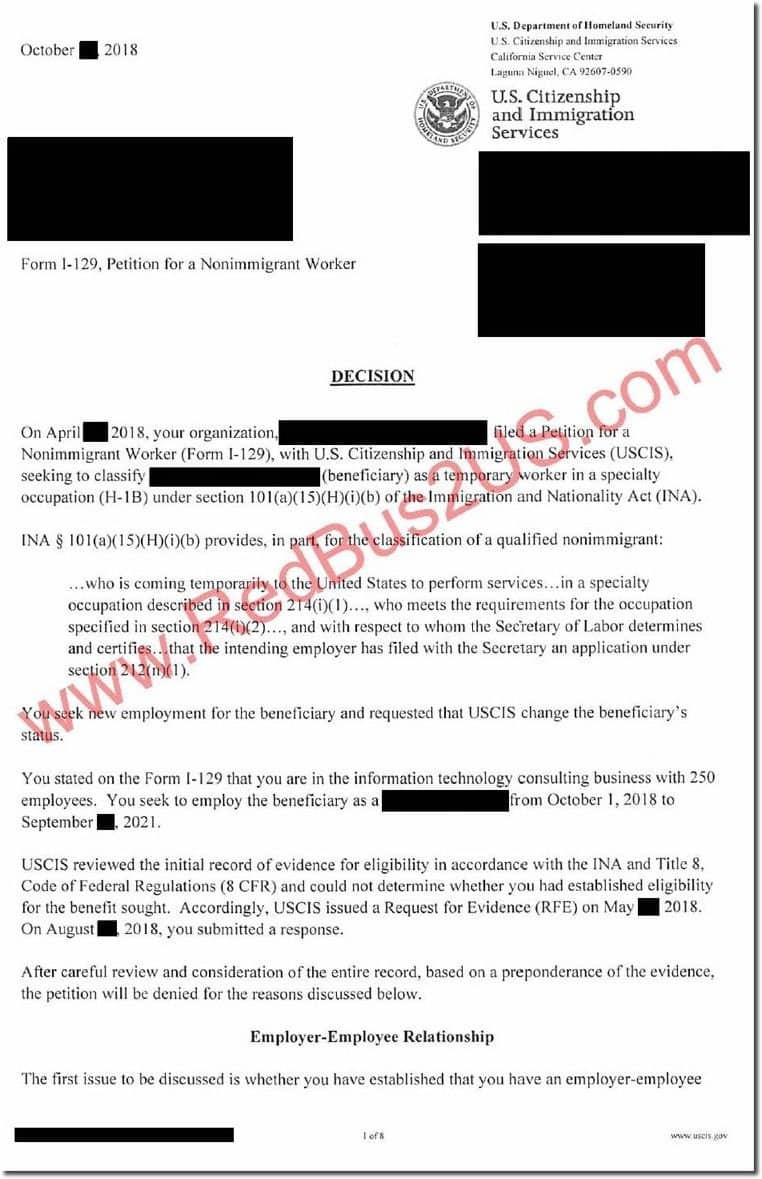Resume for H1b Application Samples for Computer Science H1b Denial Letter(real) by Uscis â Speciality Occupation, Employer …