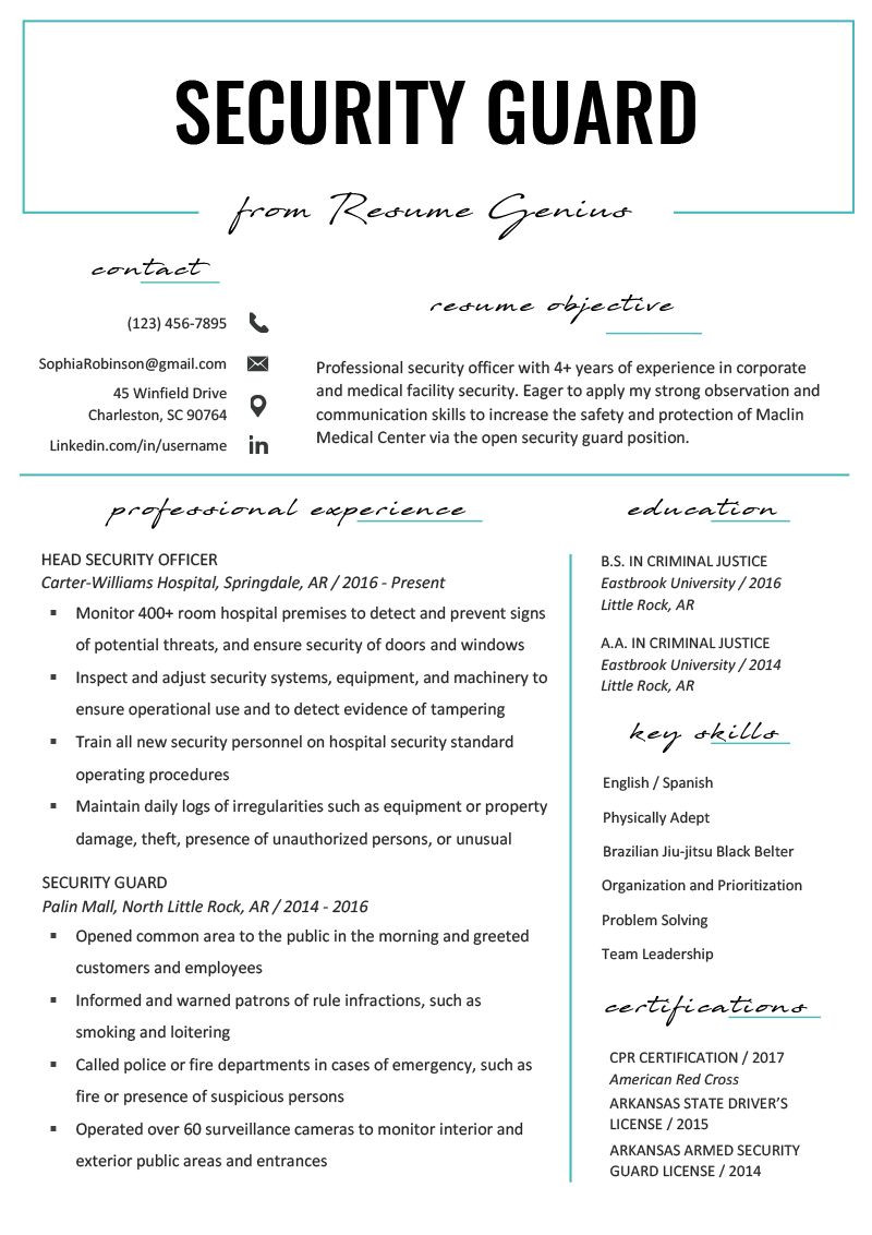 Resume Sample for A Security Guard Security Guard Resume Sample & Writing Tips Resume Genius with …