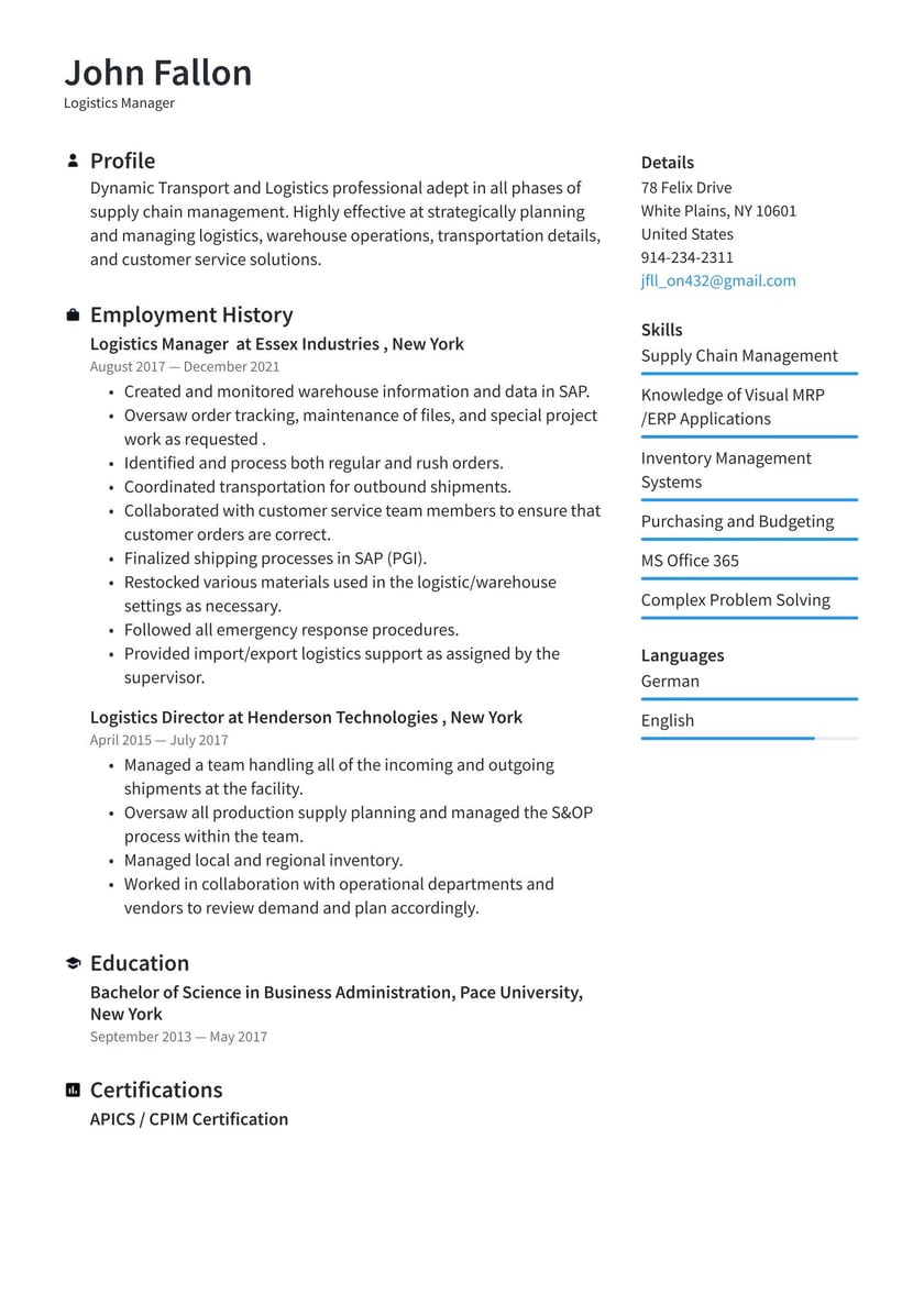 Resume Sample for A Shipping Clerk Transport & Logistics Resume Examples & Writing Tips 2022 (free Guide)