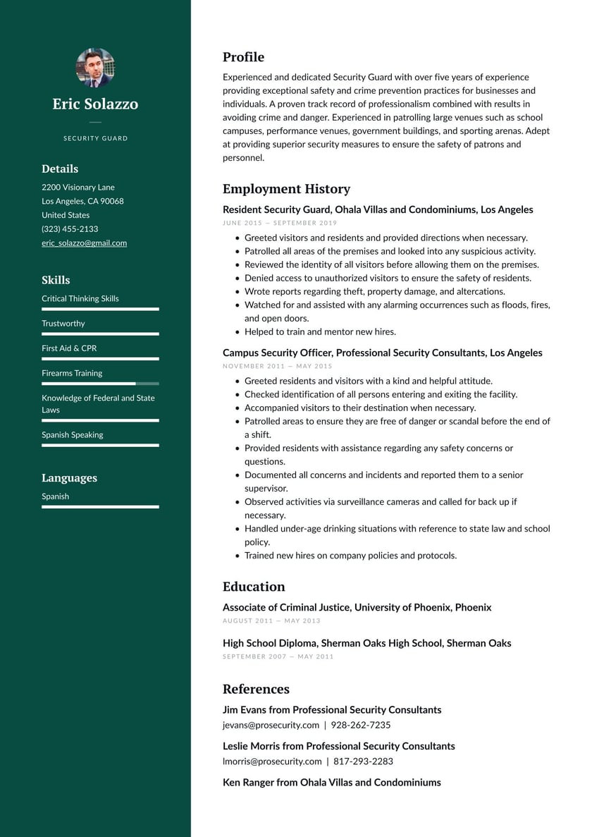 Resume Sample for A Sucurity Guard Security Guard Resume Examples & Writing Tips 2022 (free Guide)