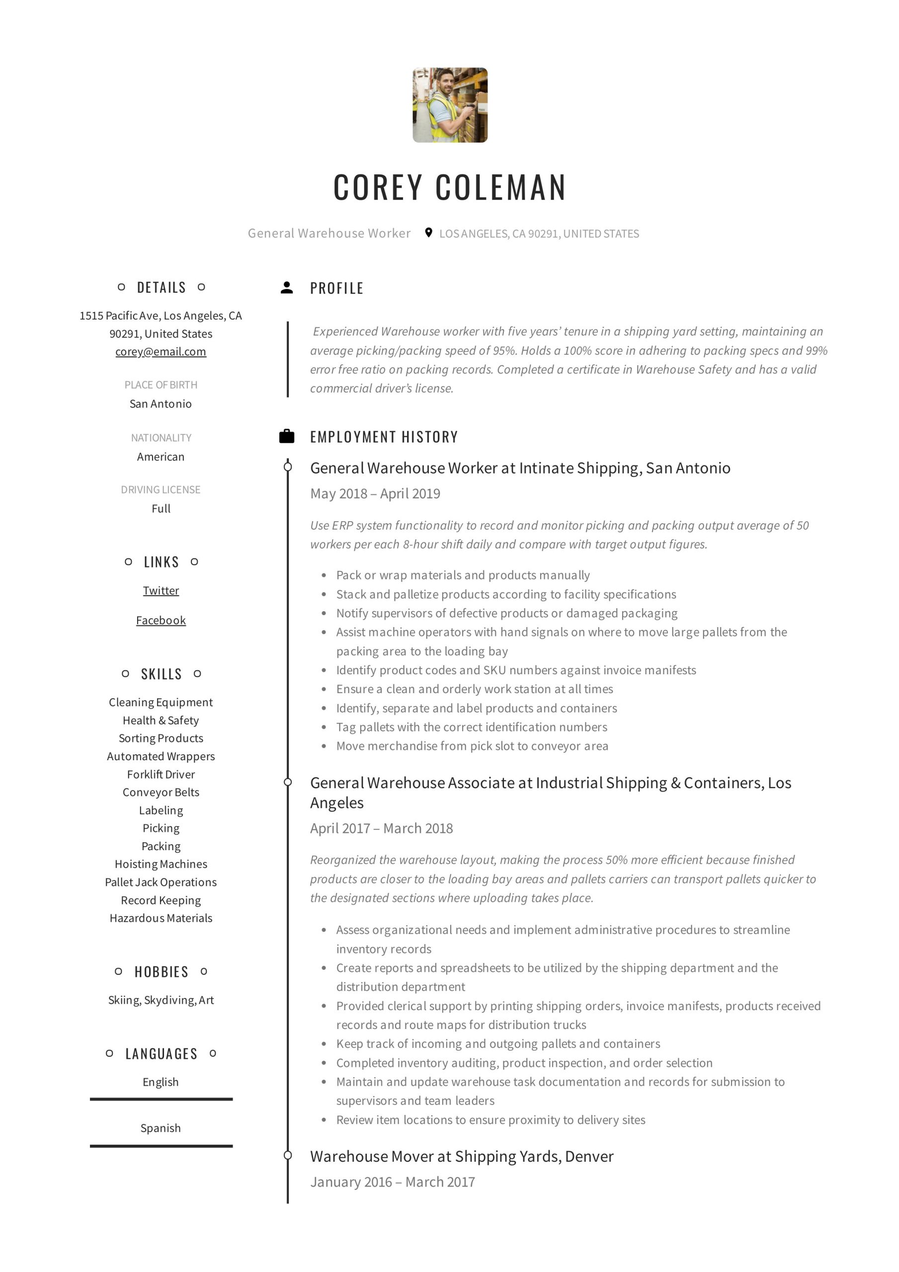 Resume Sample for A Warehouse Office Employee General Warehouse Worker Resume Guide  12 Templates 2022