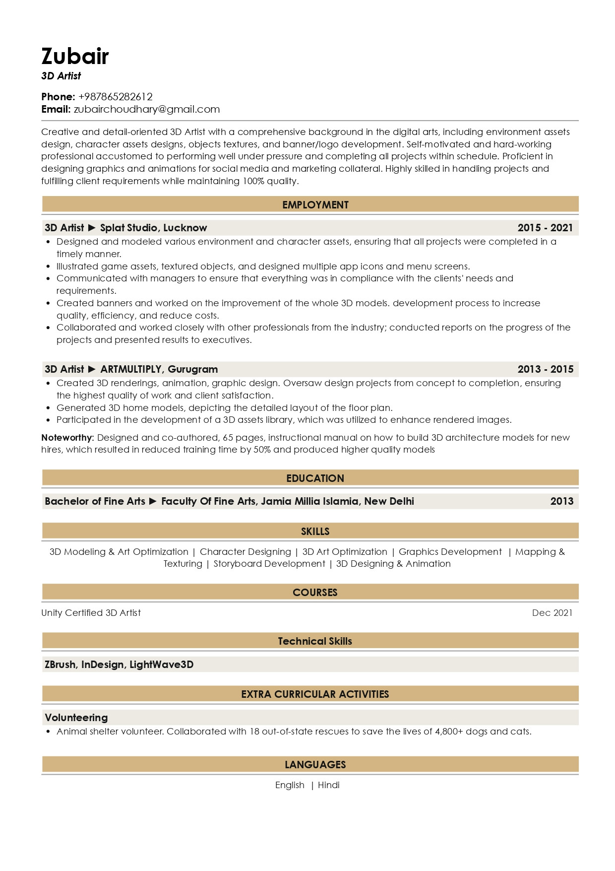 Resume Sample for Story Board Artist Sample Resume Of 3d Artist with Template & Writing Guide Resumod.co