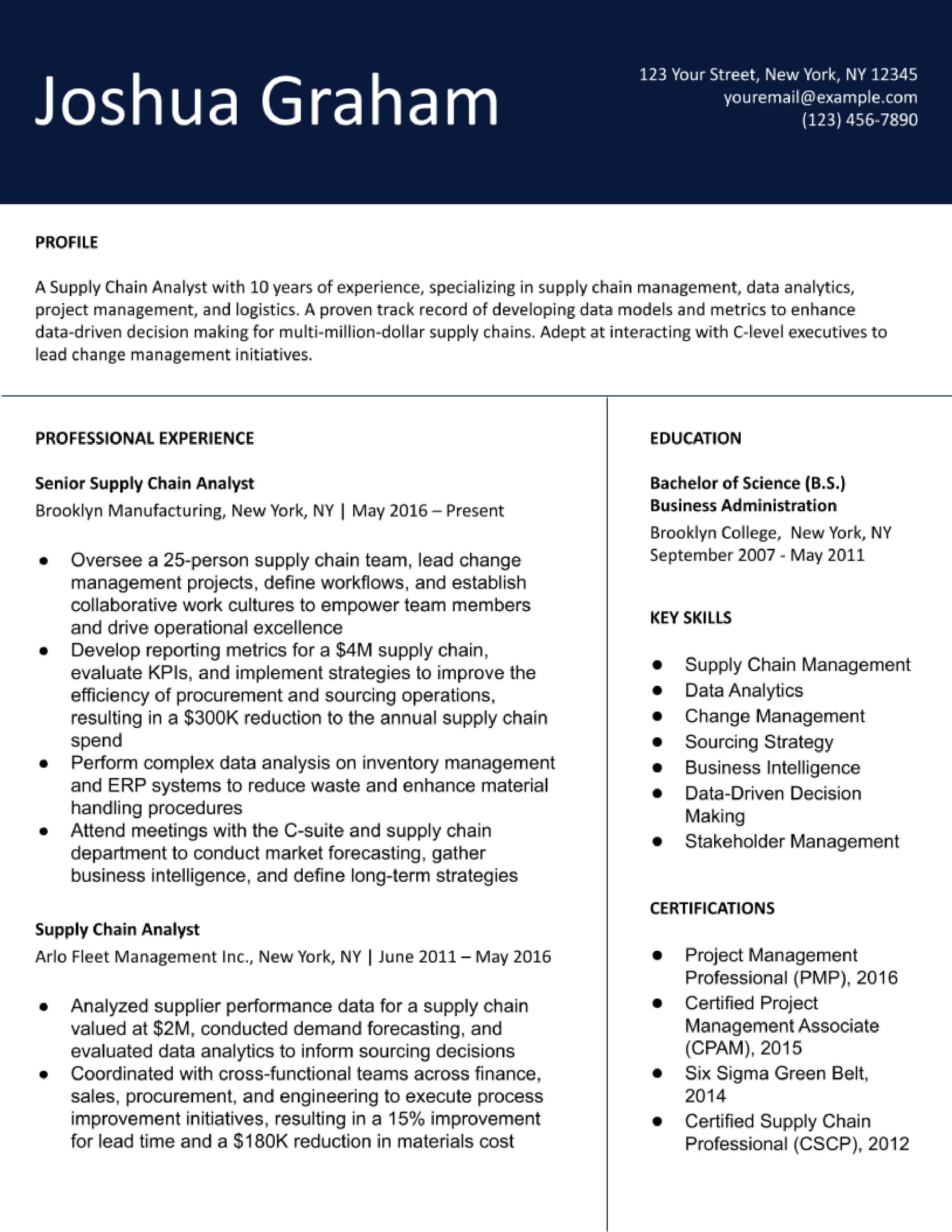 Resume Sample for Supply Chain Analyst Supply Chain Analyst Resume Examples Of 2022 – Resumebuilder.com