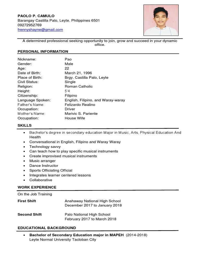 Resume Sample for Teachers In Philippines Sample Resume Pdf Teachers Cognition