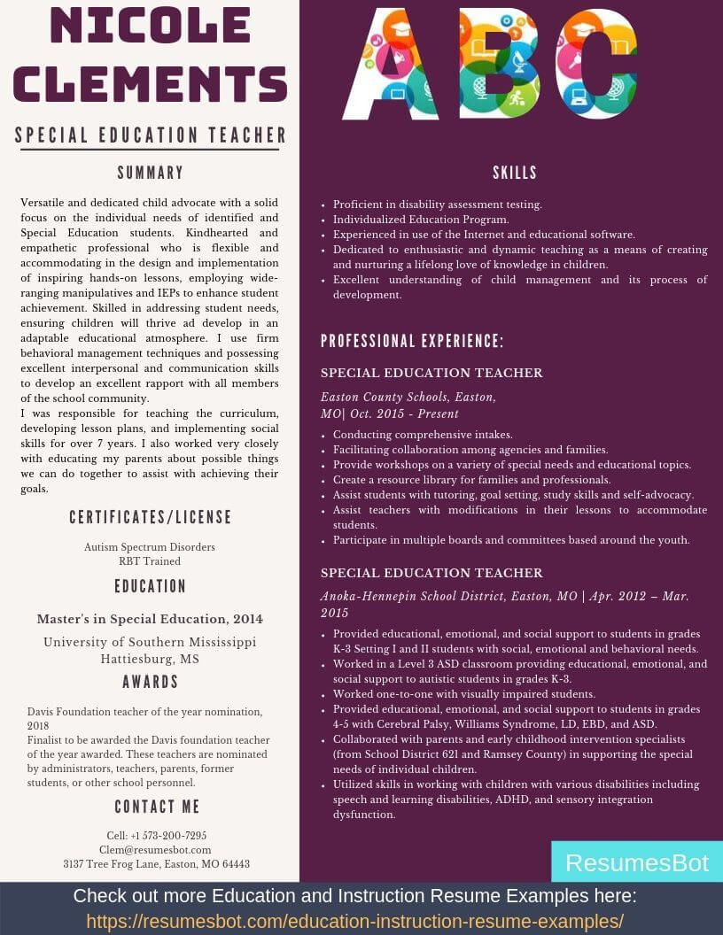 Resume Sample for Teachers Special Education Special Education Teacher Resume Samples & Templates [pdflancarrezekiqdoc …