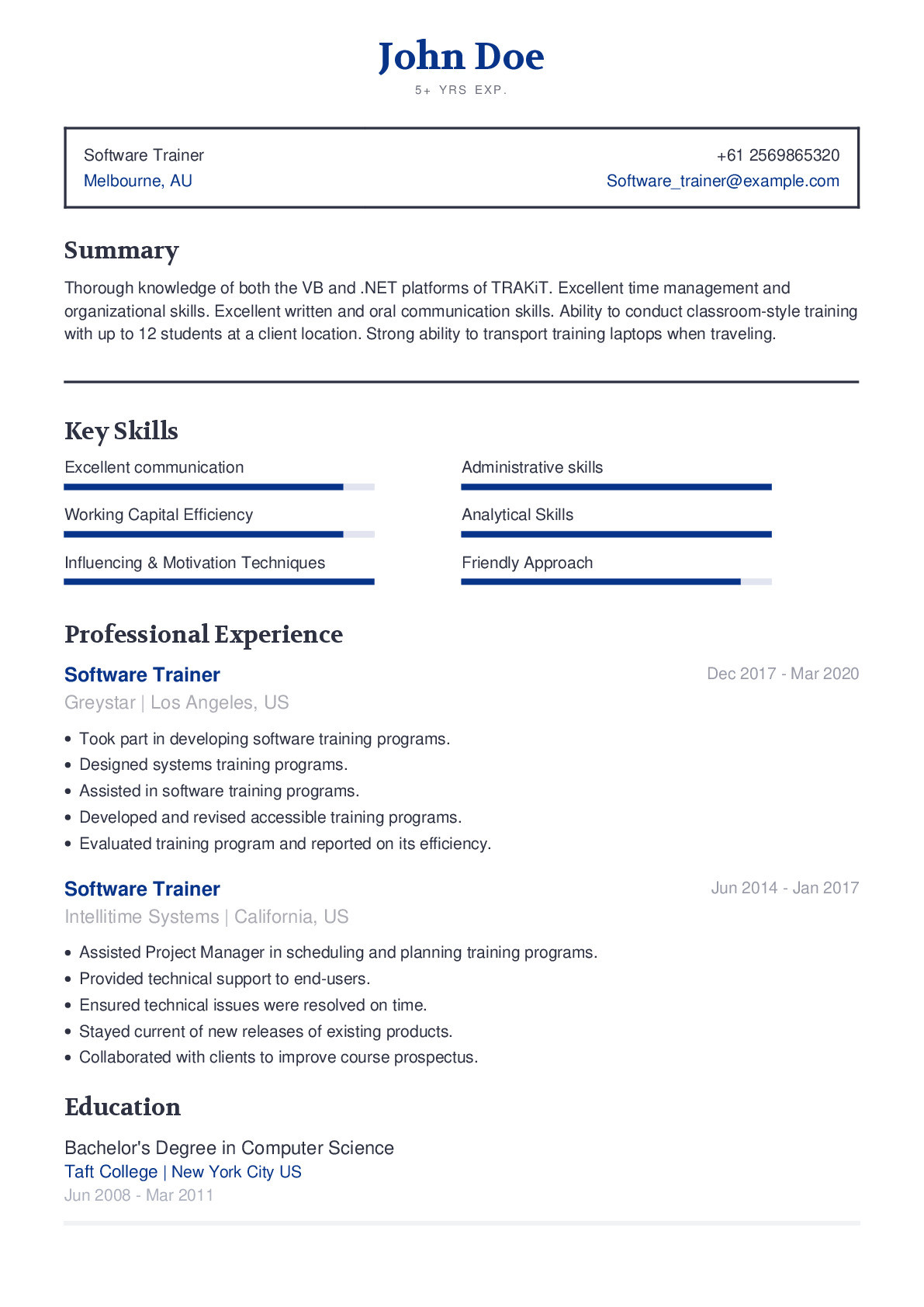 Resume Sample for Tech Support Trainer software Trainer Resume Example with Content Sample Craftmycv