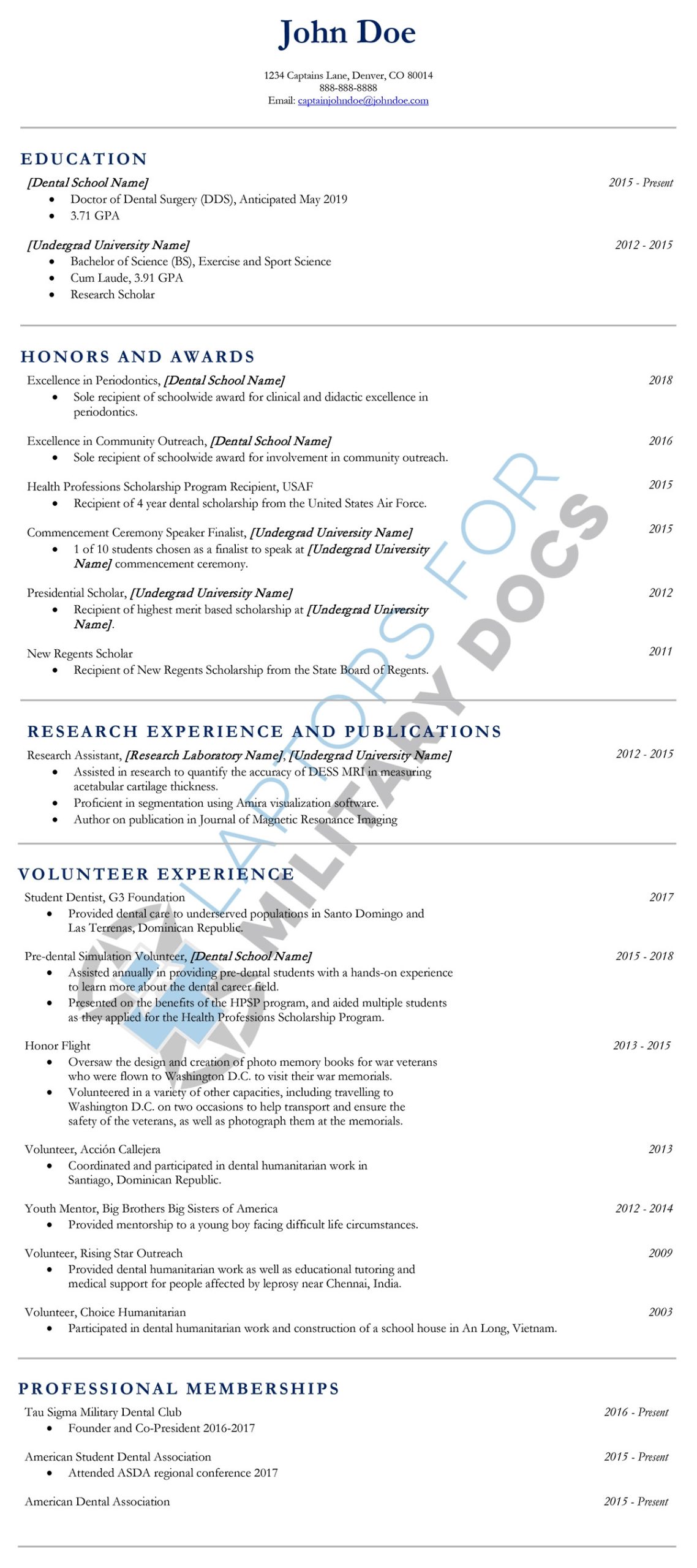 Resume Sample for the Air force Air force Hpsp Personal Cv Example for Aegd Application