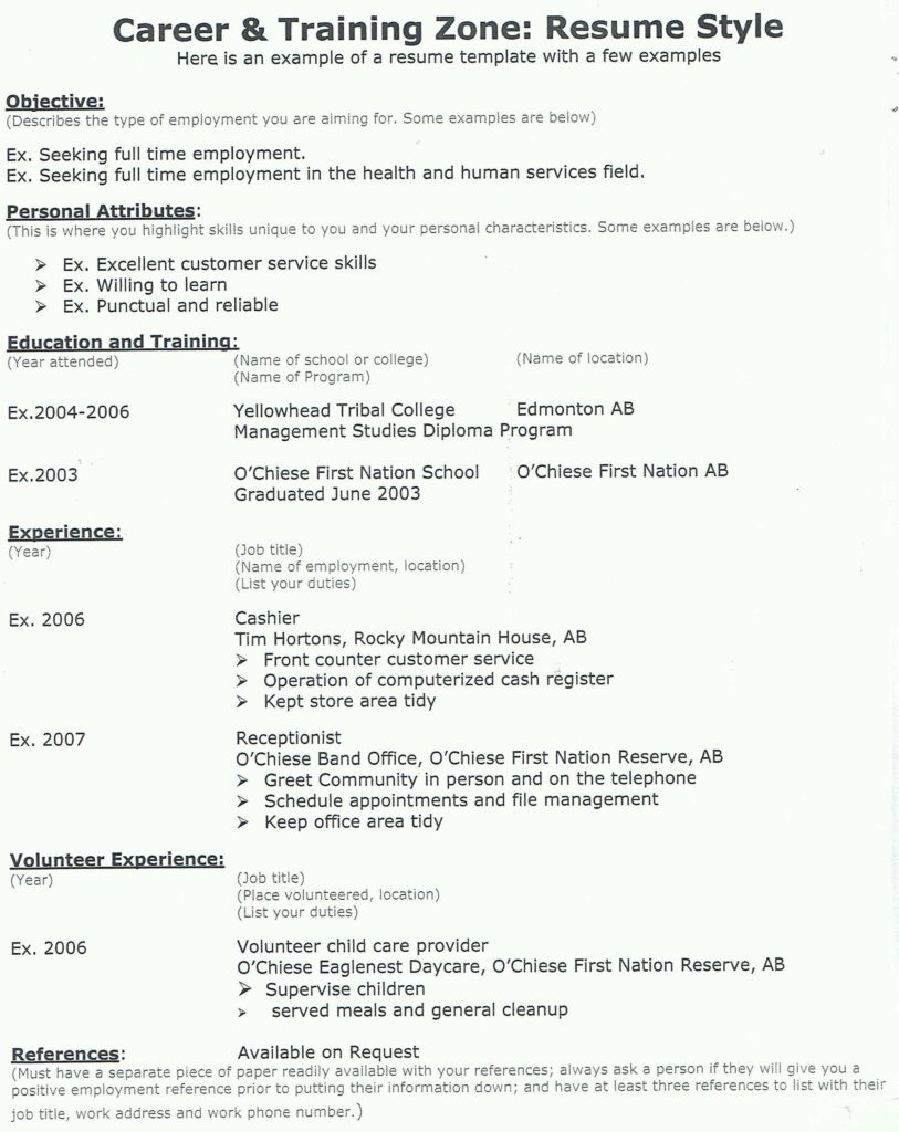 Resume Sample for Tim Hortons Job Resume Example – O’chiese First Nation