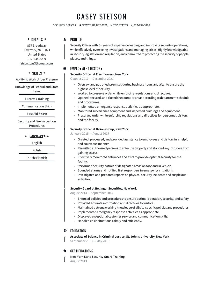 Resume Samples Objectives Entry Level Fbi Security and Protective Services Resume Examples & Writing Tips 2022