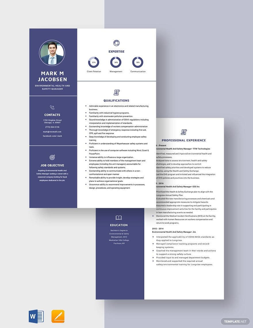 Resume Samples Of A Environmental Health Program Manager Environmental Health and Safety Manager Resume Template – Word …