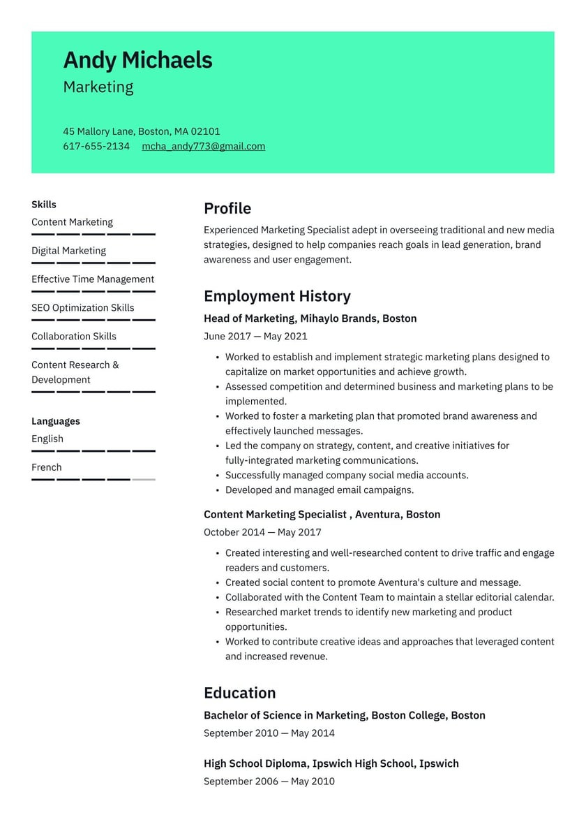 Sales Sheets Task In A Marketing Company Resume Sample Marketing Resume Examples & Writing Tips 2022 (free Guide)