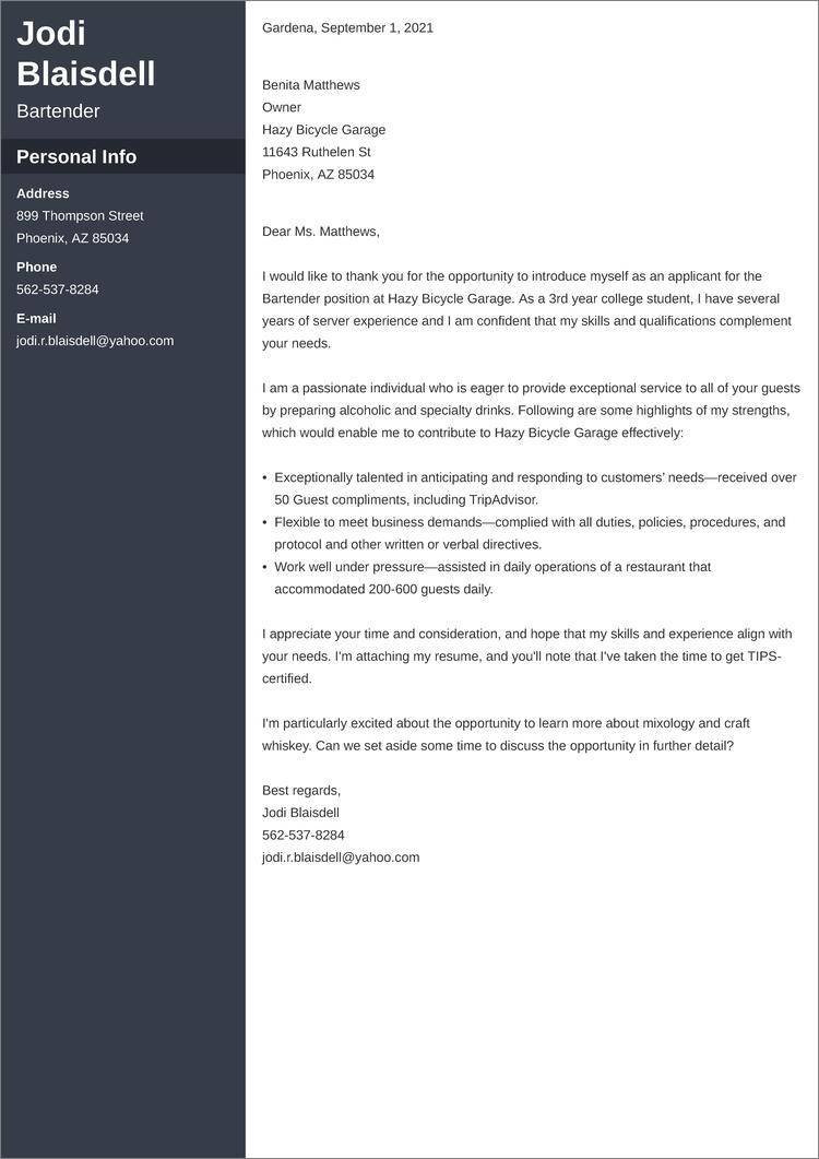 Sample Cover Letter for Bartender Resume Bartender Cover Letterâsample & Templates to Fill