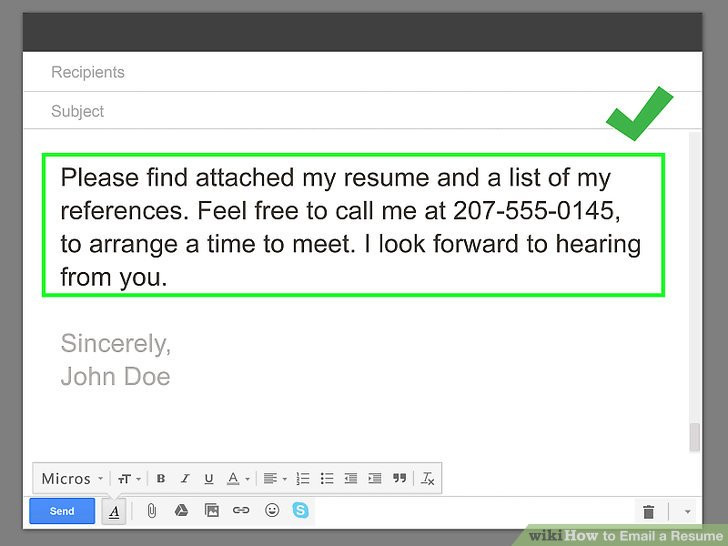 Sample format for Sending Resume Through Email Sending A Resume Through Email
