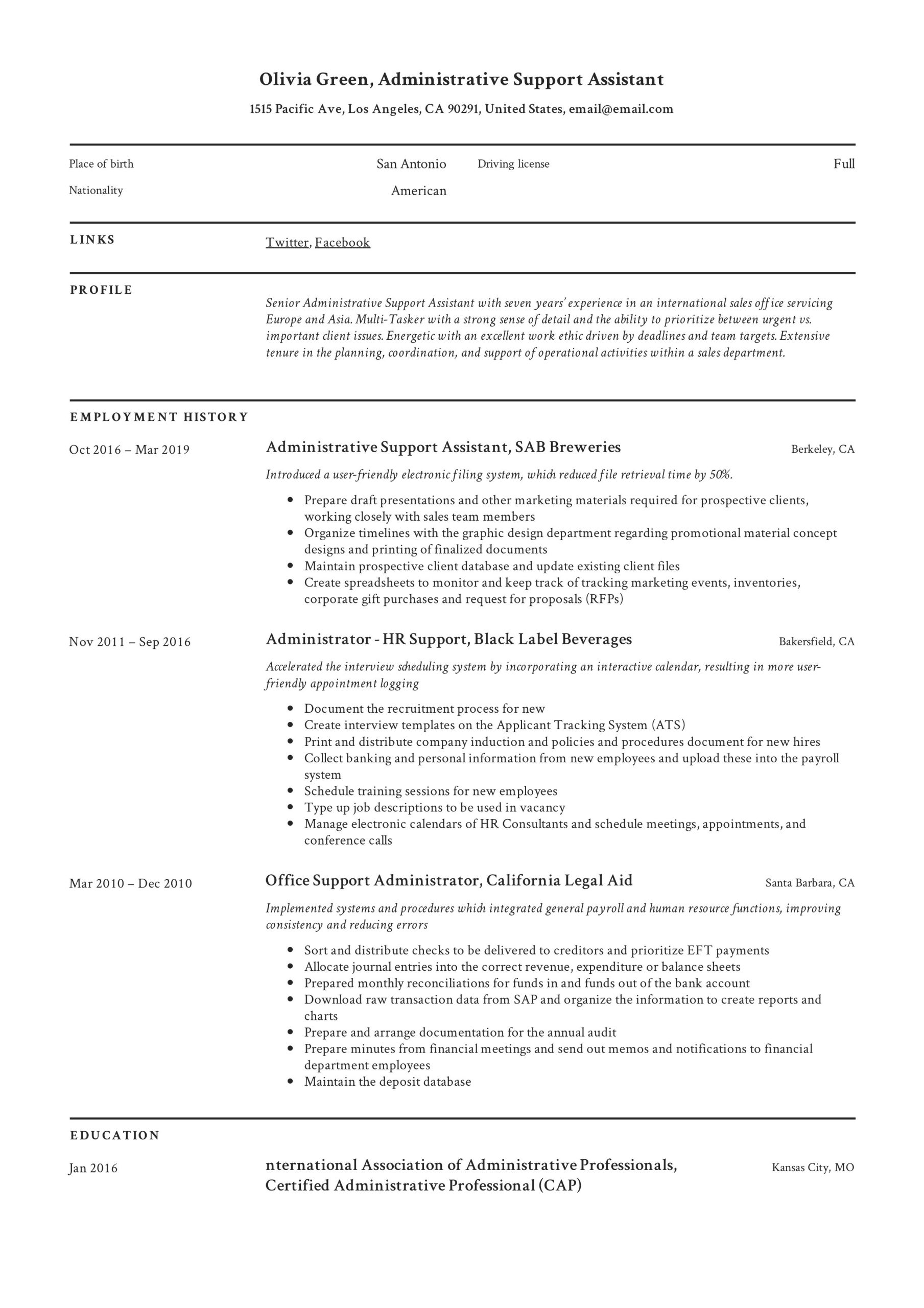 Sample Government Resume for Administrative Specialist Administrative Support assistant Resume   Guide 12 Pdf Resumes 2022