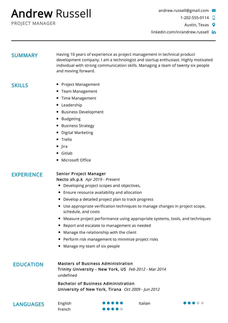 Sample Group Project Info In Resume Project Manager Resume Example 2022 Writing Tips – Resumekraft