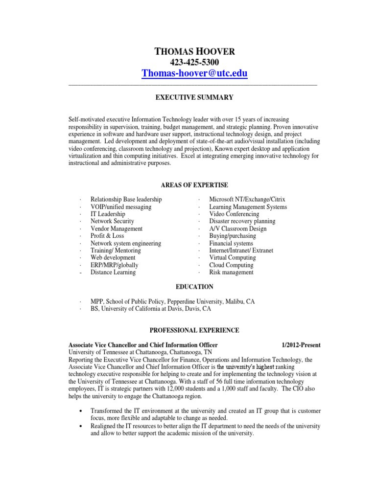 Sample Mba Graduate Resume Pepperdine University Thomas Hoover Resume 072314 Pdf Chief Information Officer …