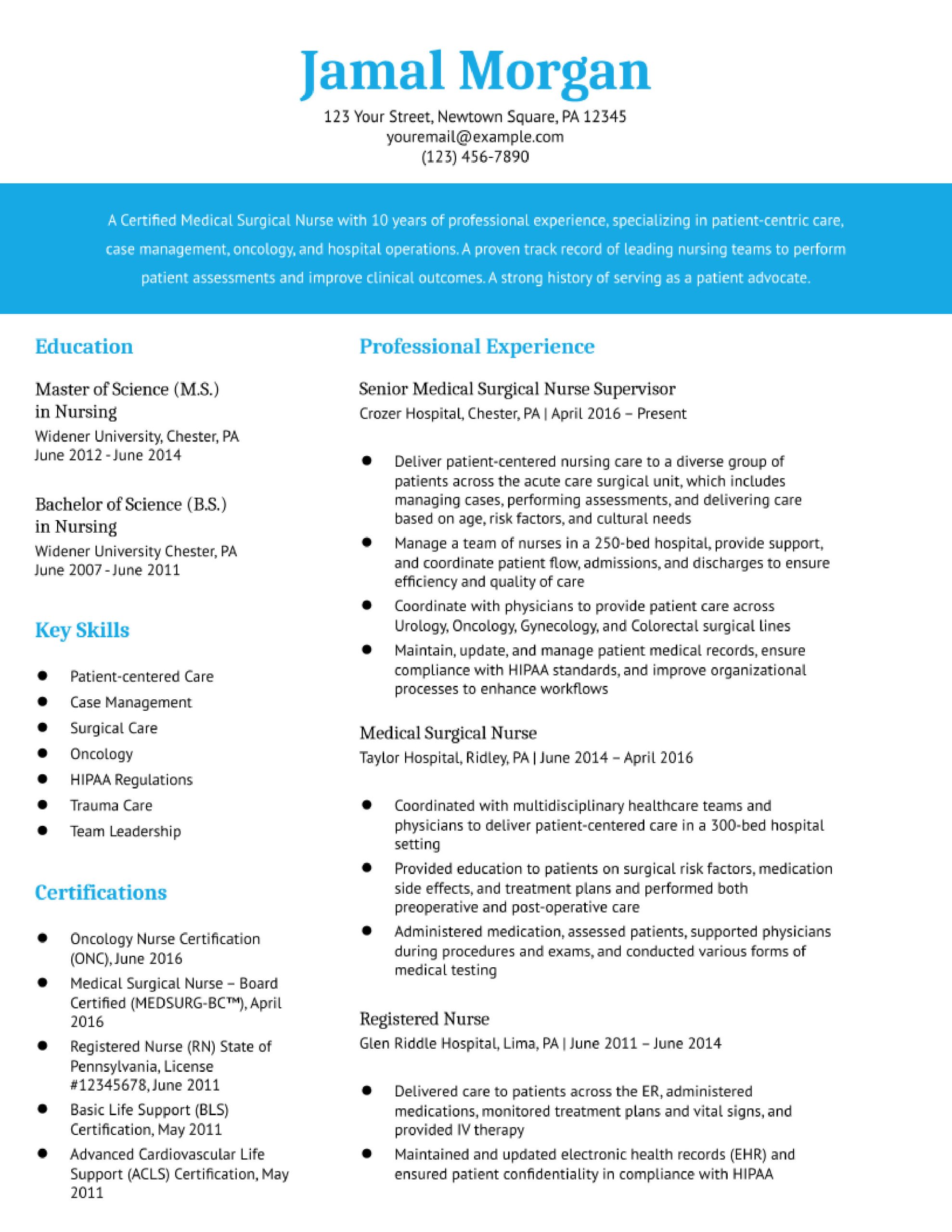 Sample Med Surg Nurse Resume Skills Medical Surgical Nurse Resume Examples In 2022 – Resumebuilder.com
