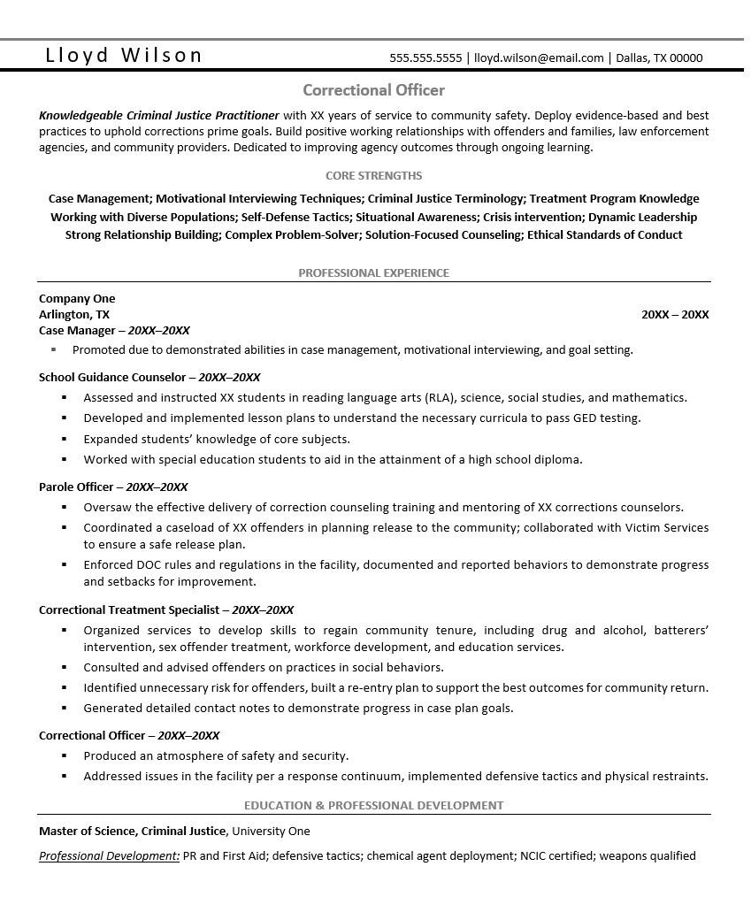 Sample Objectives for Resumes Law Enforcement Correctional Officer Resume Monster.com