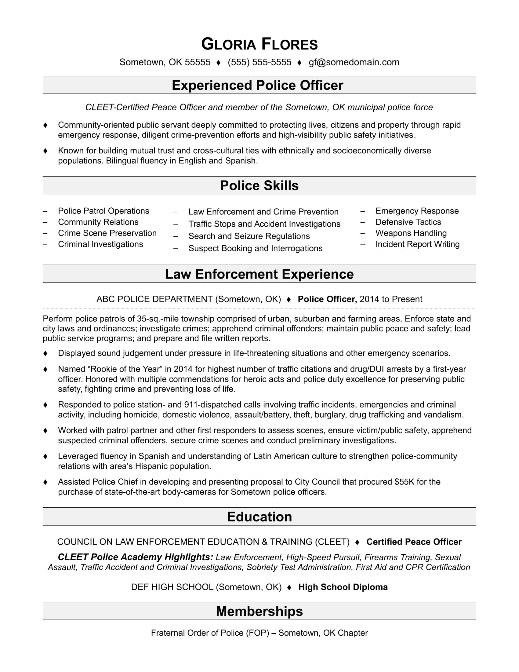Sample Objectives for Resumes Law Enforcement Police Officer Resume Sample Monster.com