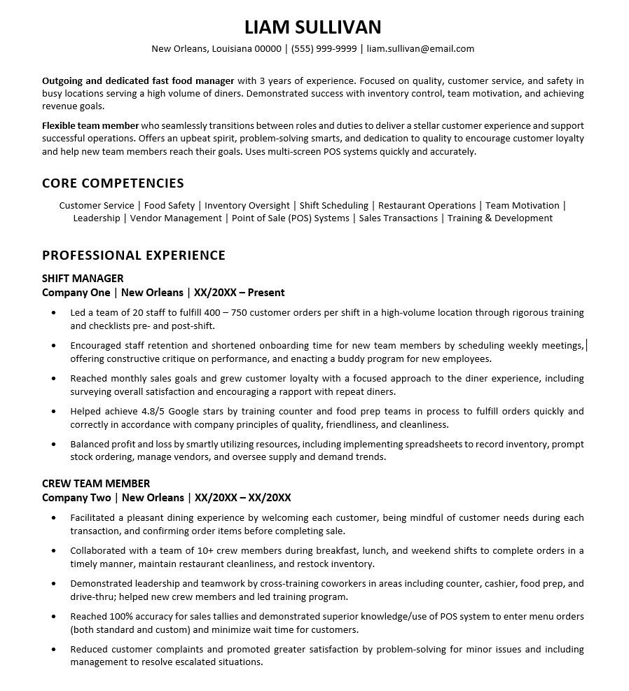 Sample Objectives In Resume for Fast Food Crew Mcdonald’s Resume Sample Monster.com