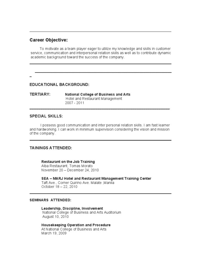 Sample Objectives In Resume for Ojt It Students Resume Hrm Pdf Applied Psychology Psychological Concepts