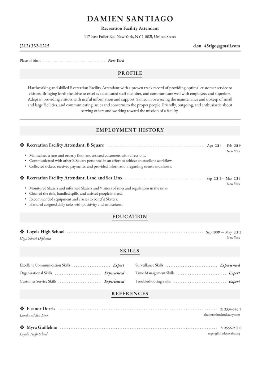 Sample Of Golf Outside Services Resume for Job Application Recreational Facility attendant Resume Examples & Writing Tips 2022