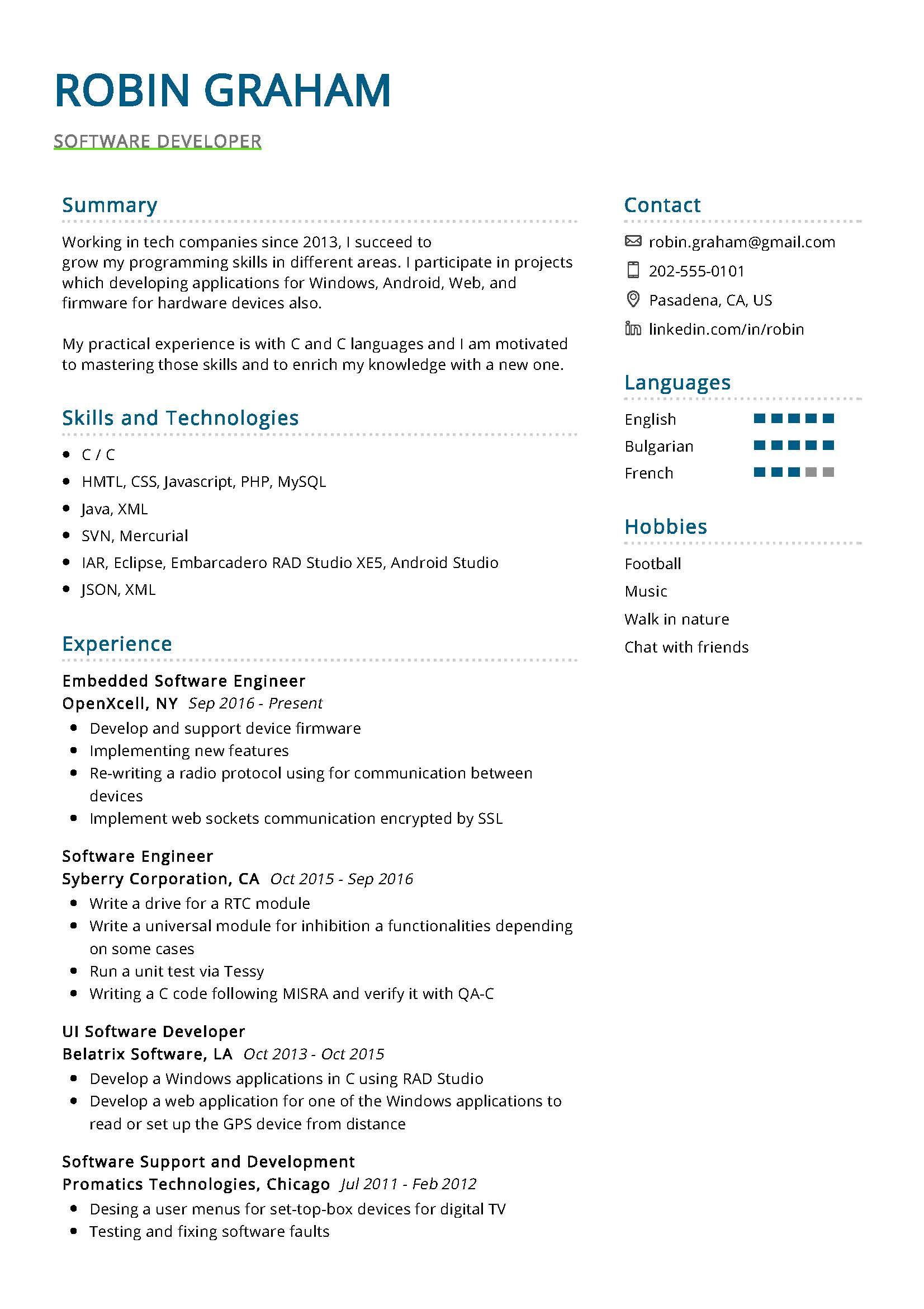 Sample Of Resume for software Developer software Developer Resume Example 2022 Writing Tips – Resumekraft