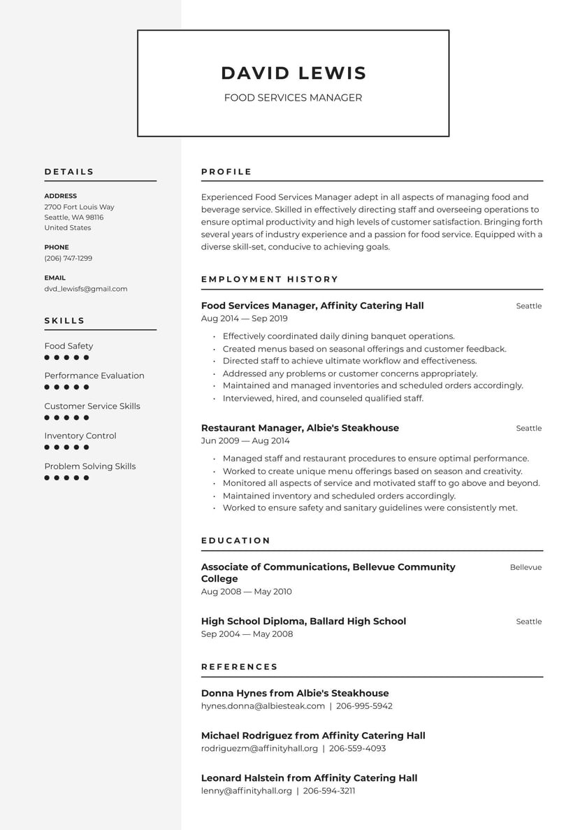 Sample Of Resume Highlights for Food Server Food Services Manager Resume Examples & Writing Tips 2022 (free Guide)