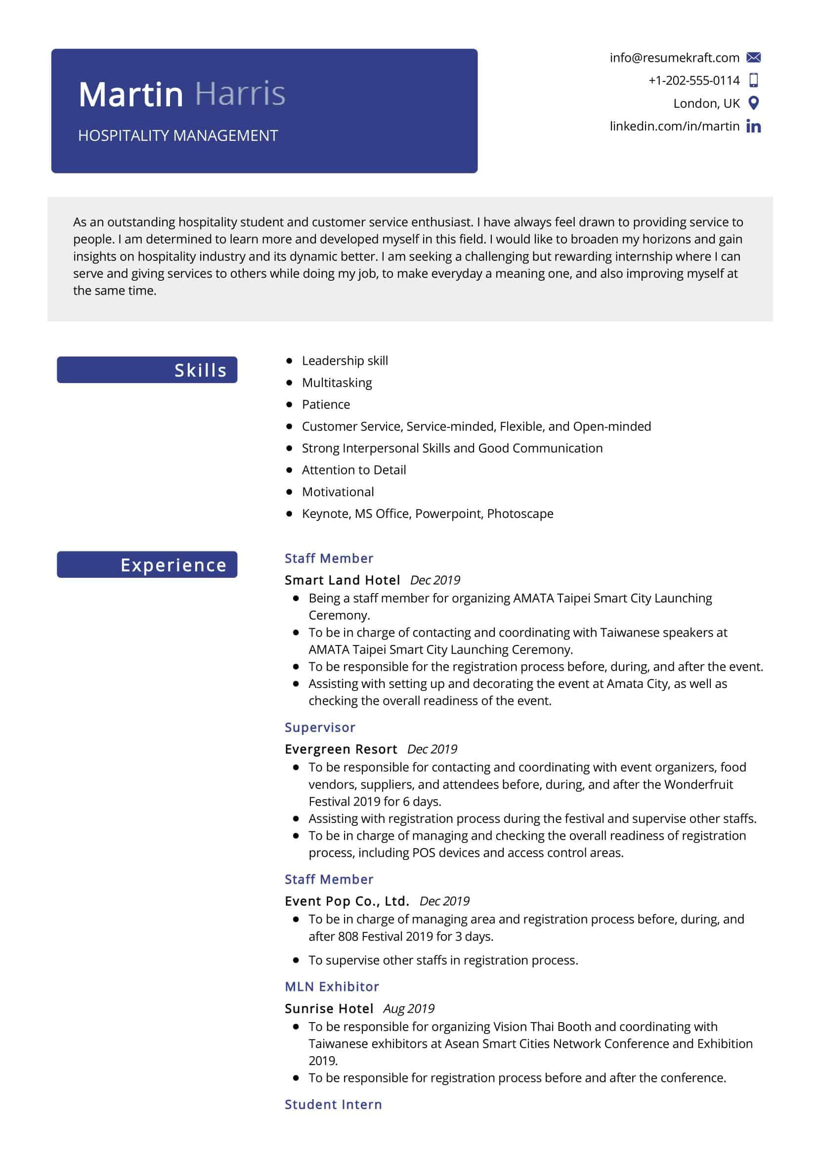 Sample Resume Describe Your Experience Implementing Programs and events Hospitality Management Resume Sample 2022 Writing Tips – Resumekraft