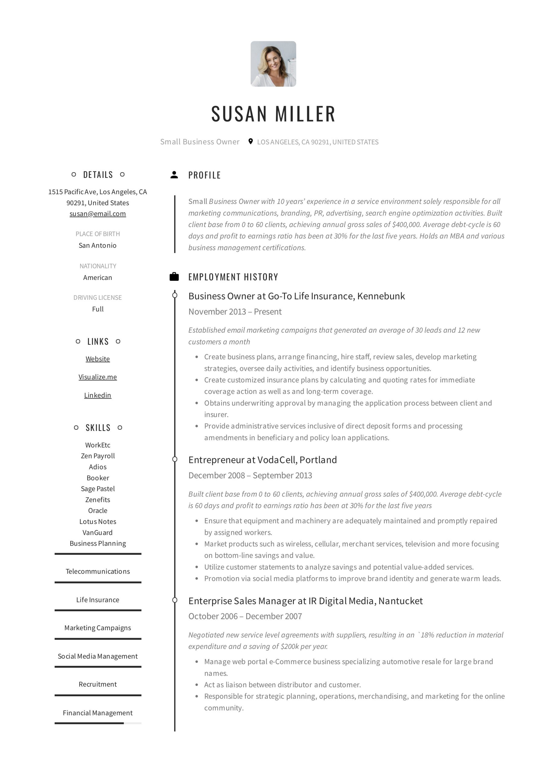 Sample Resume Description Of A Retail Business Owner Small Business Owner Resumes  19 Examples Pdf 2022