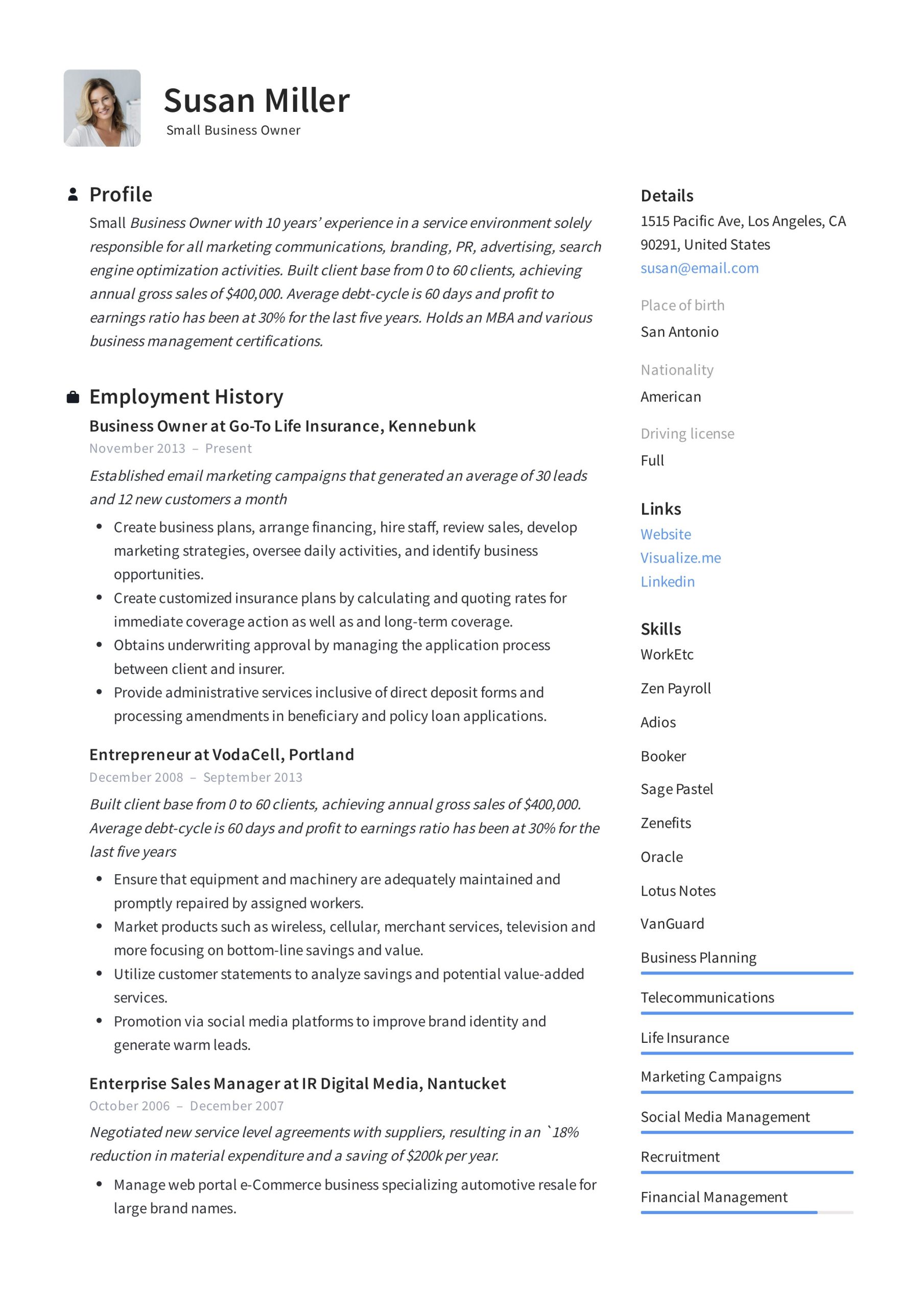 Sample Resume Description Of A Retail Business Owner Small Business Owner Resumes  19 Examples Pdf 2022