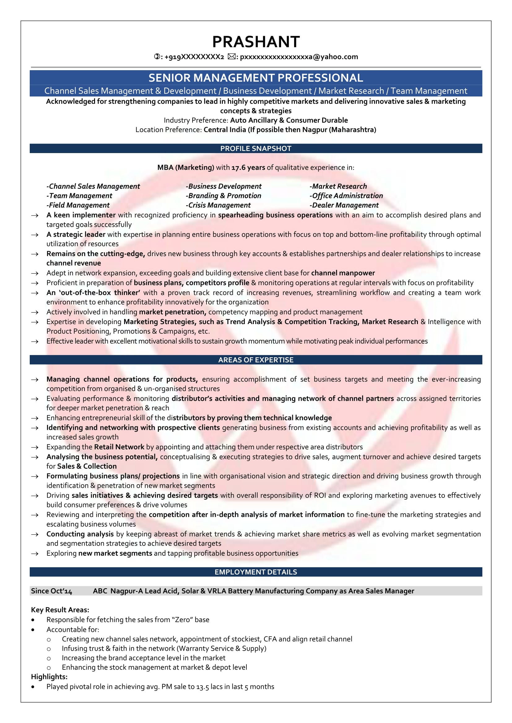 Sample Resume for A Sale Manager Telecomunication area Sales Manager Sample Resumes, Download Resume format Templates!