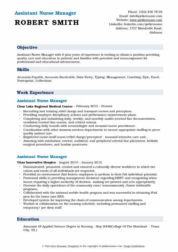Sample Resume for assistant Nurse Manager Position assistant Nurse Manager Resume Samples