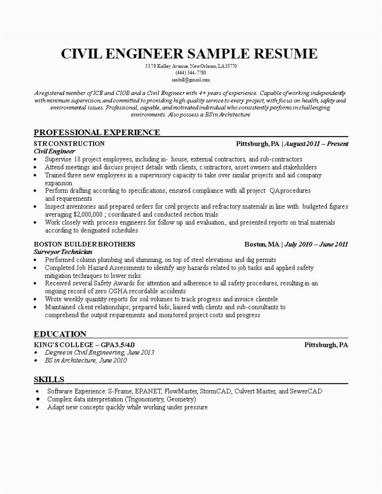 Sample Resume for assistant Professor In Civil Engineering Sample Resume for Civil Engineering Student