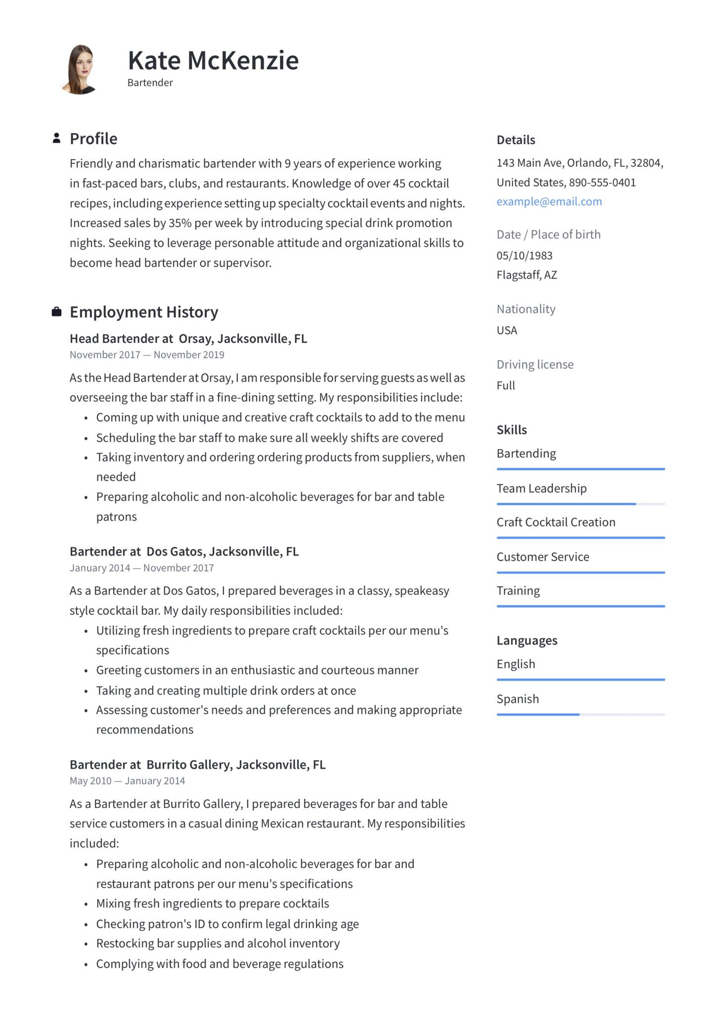 Sample Resume for Bartender In A Restaurant Bartender Resume & Guide 12 Example Downloads Pdf & Word 2022
