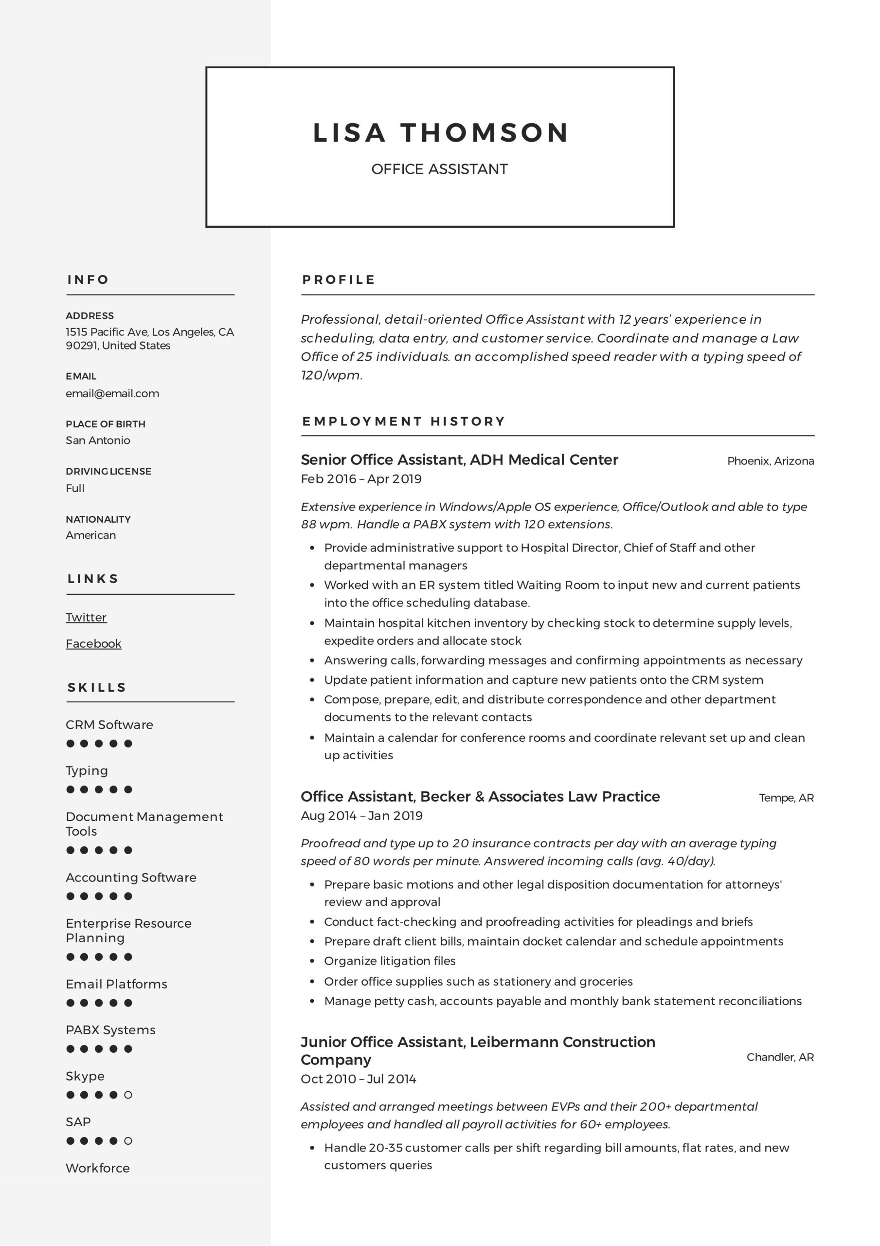 Sample Resume for Construction Company Office assistant Office assistant Resume   Writing Guide 12 Resume Templates 2020