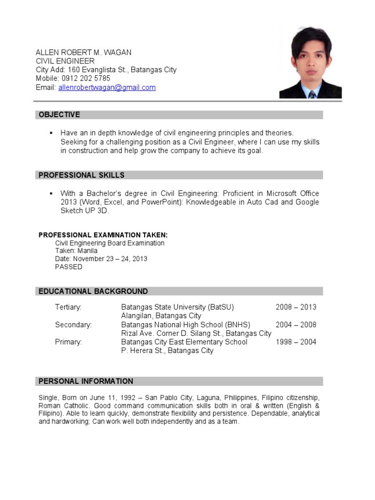 Sample Resume for Construction Engineering Graduate Sample Resume for Fresh Graduate Pdf