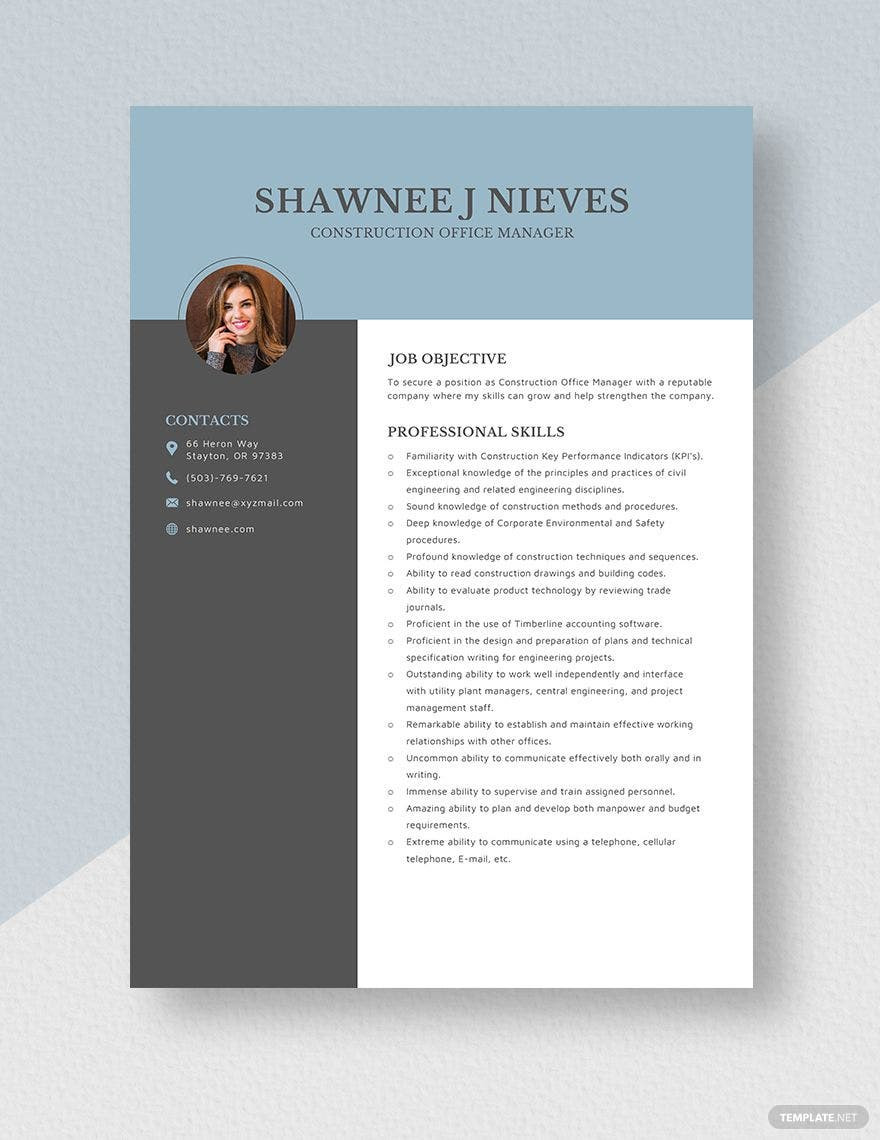Sample Resume for Construction Office Manager Construction Office Manager Resume Template – Word, Apple Pages …