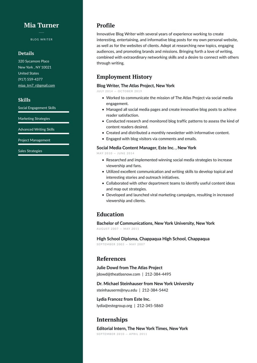 Sample Resume for Content Writer Trainee with Cover Letter Blog Writer Resume Examples & Writing Tips 2022 (free Guide)
