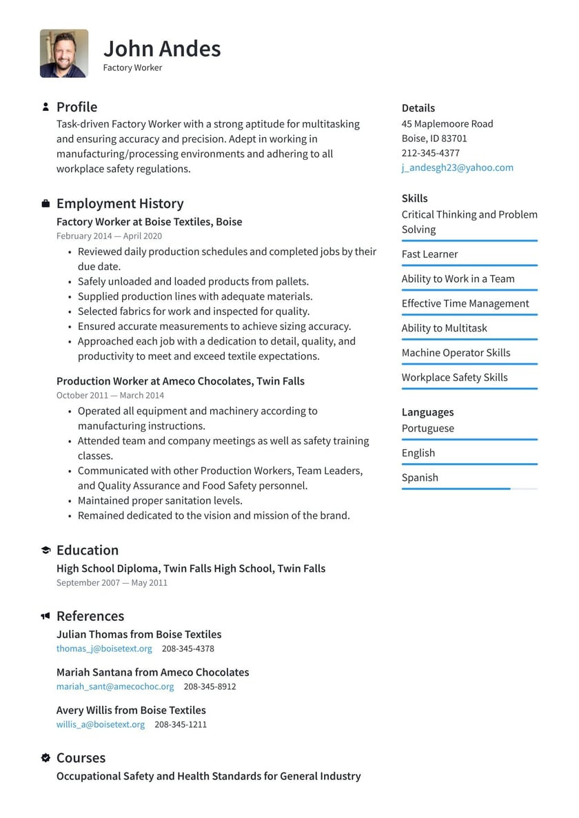 Sample Resume for Entry Level Production Worker Factory Worker Resume Examples & Writing Tips 2022 (free Guide)