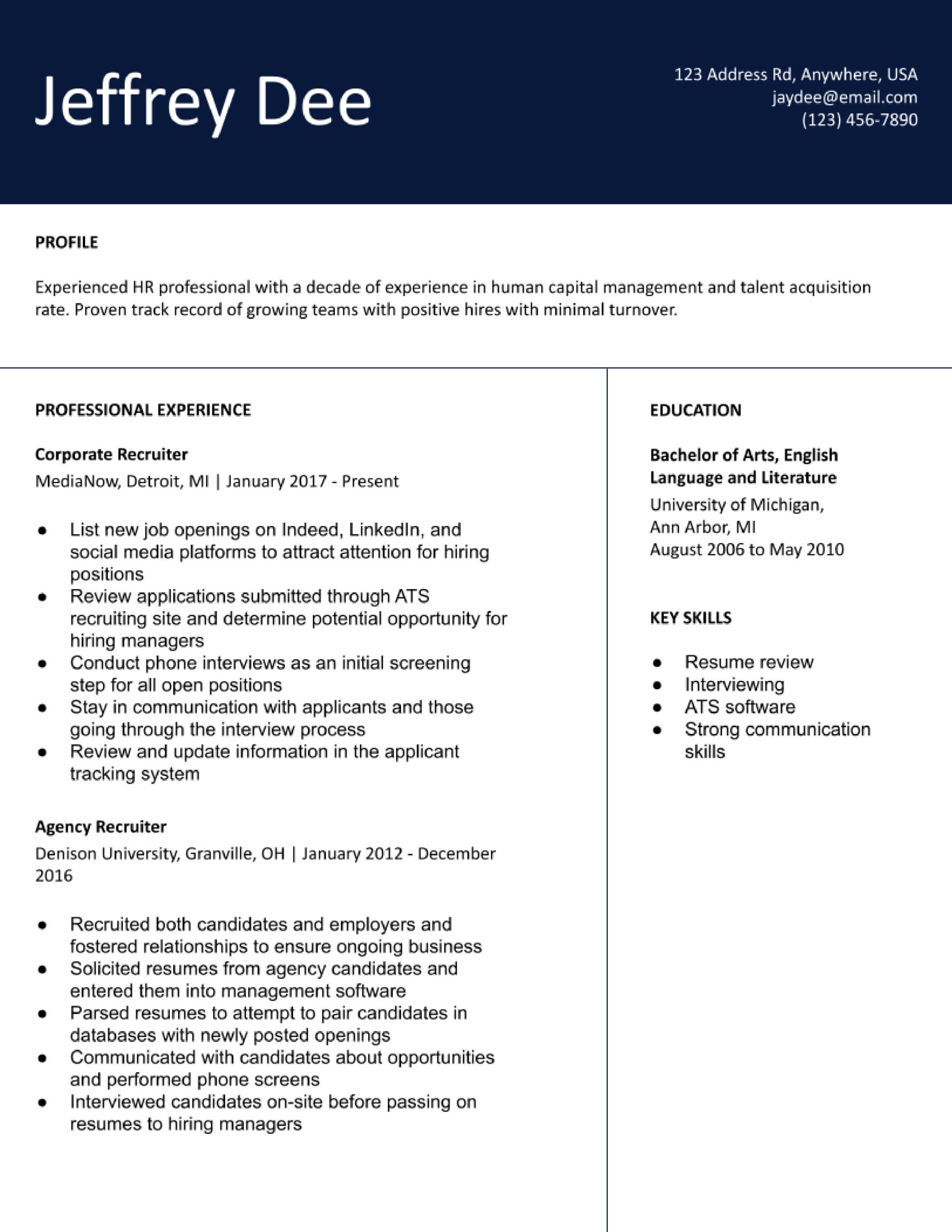 Sample Resume for Entry Level Recruiter Position Recruiter Resume Examples In 2022 – Resumebuilder.com
