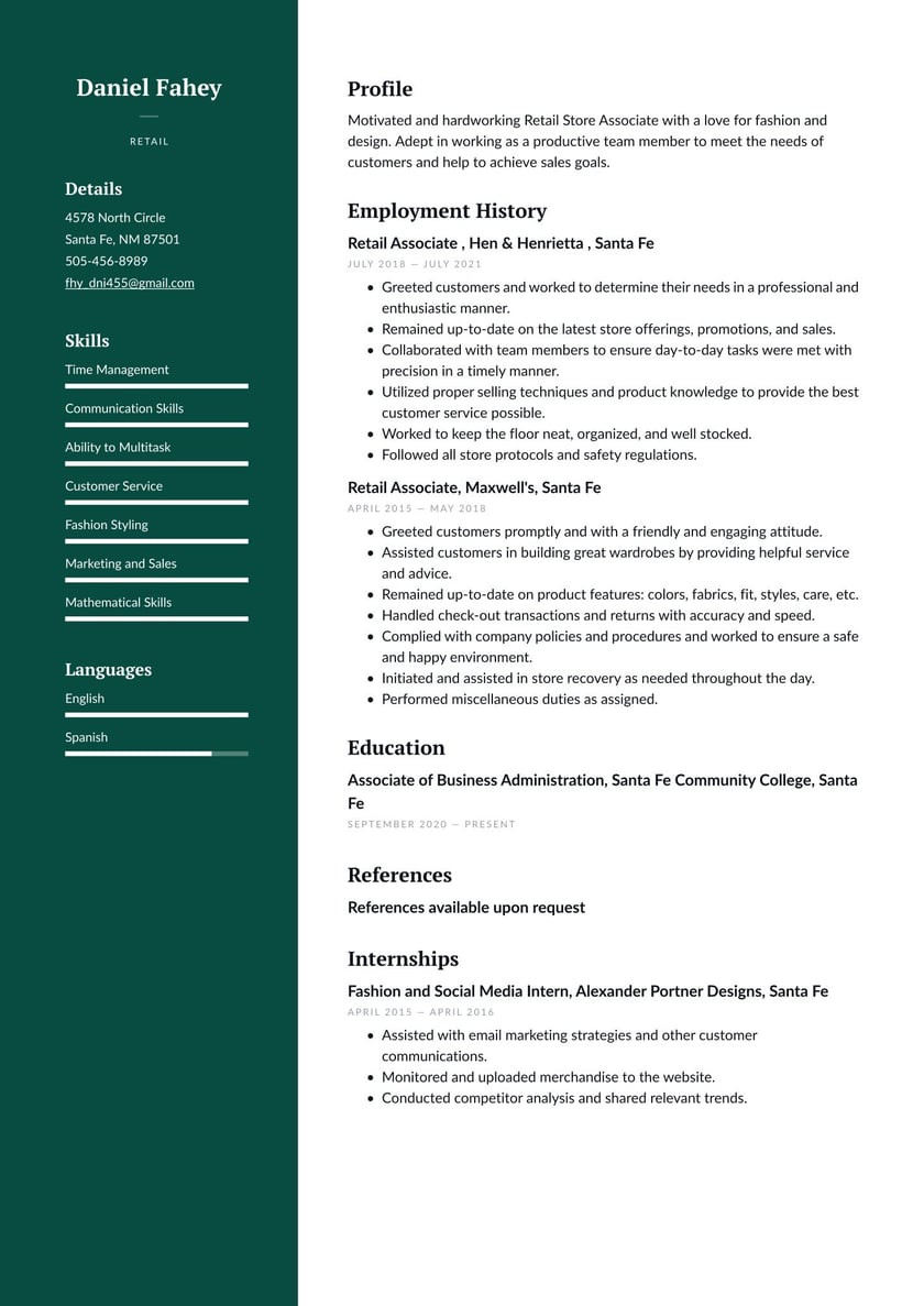 Sample Resume for Entry Level Retail Position Retail Resume Examples & Writing Tips 2022 (free Guide) Â· Resume.io