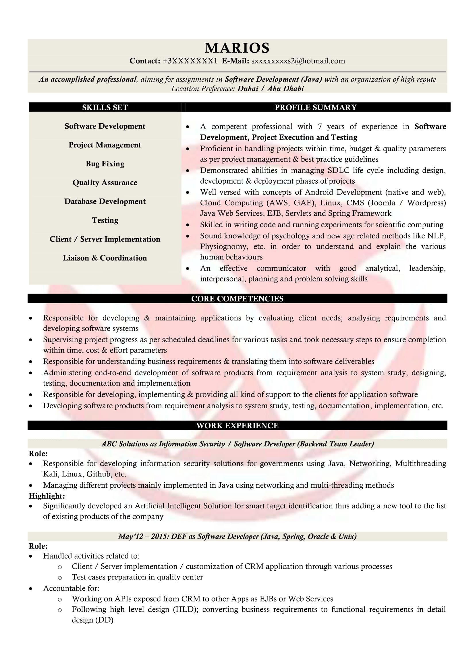 Sample Resume for Fresher Java Developer Java Developer Sample Resumes, Download Resume format Templates!