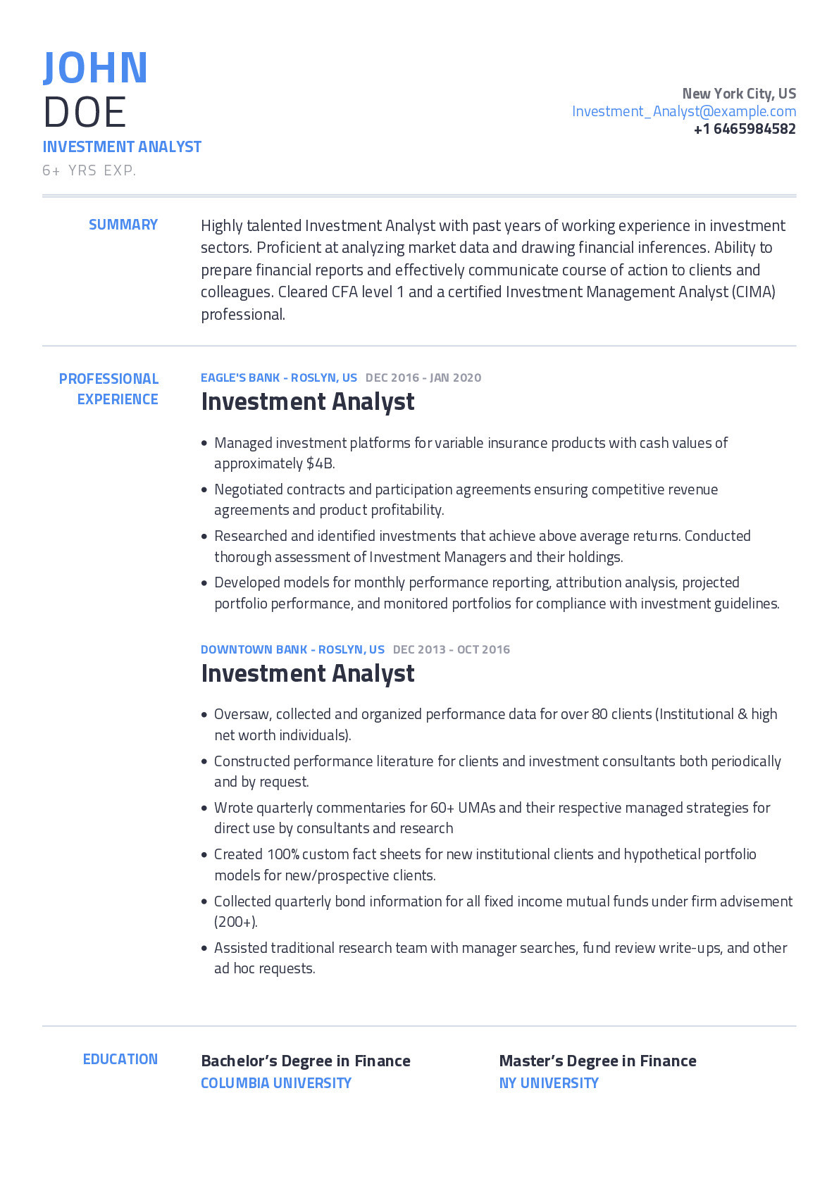 Sample Resume for Fund Of Fund Investor Investment Analyst Resume Example with Content Sample Craftmycv