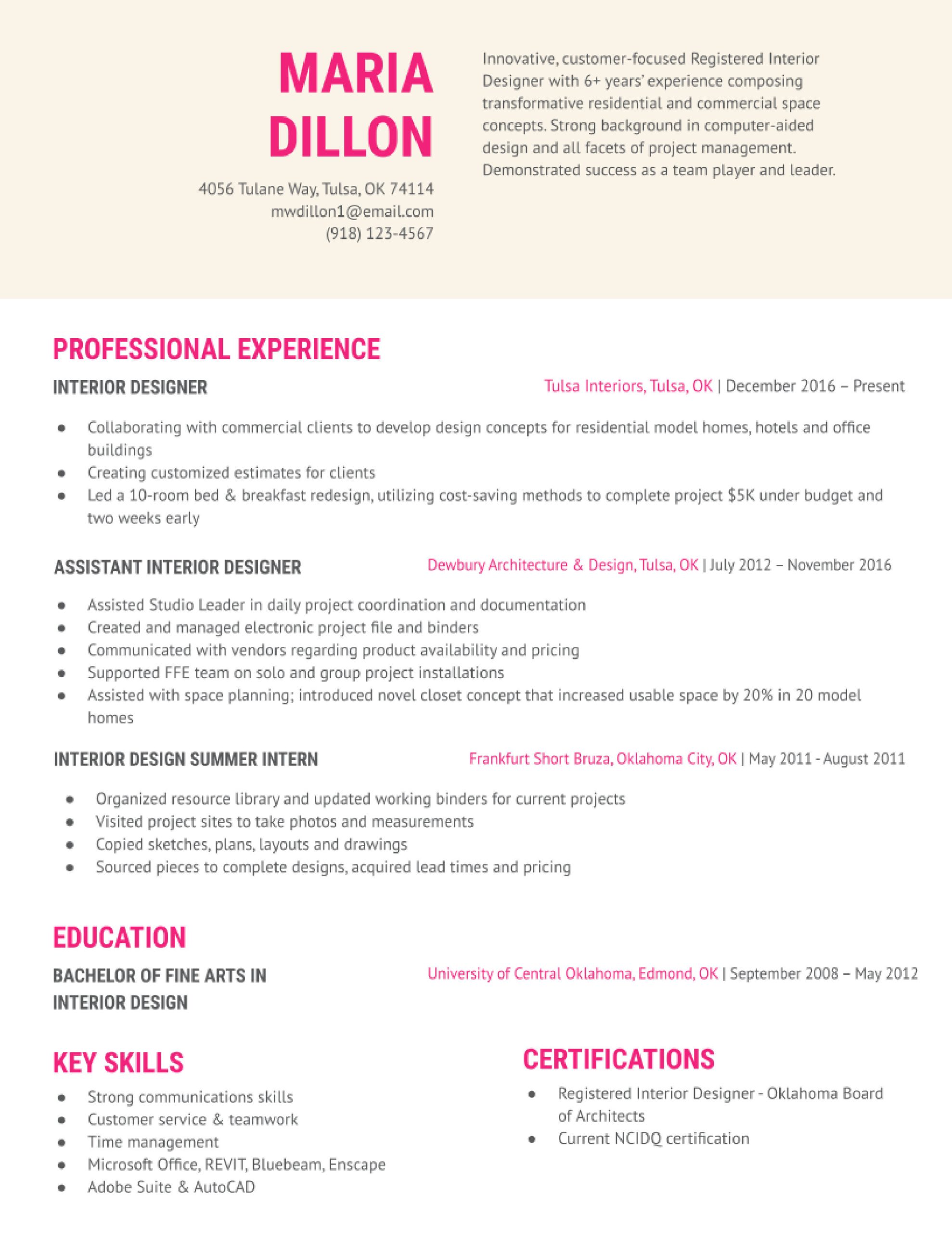 Sample Resume for Furniture Store Design Consultant Interior Design Resume Examples In 2022 – Resumebuilder.com Sample Resume for Furniture Store Design Consultant Interior Design Resume Examples In 2022 – Resumebuilder.com