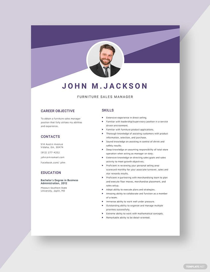 Sample Resume for Furniture Store Manager Free Free Furniture Sales Manager Resume Template – Word, Apple …