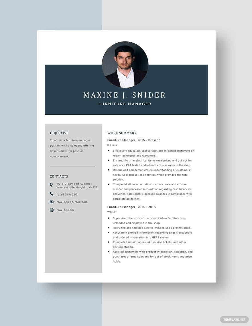 Sample Resume for Furniture Store Manager Free Free Furniture Store Manager Resume Template – Word, Apple …